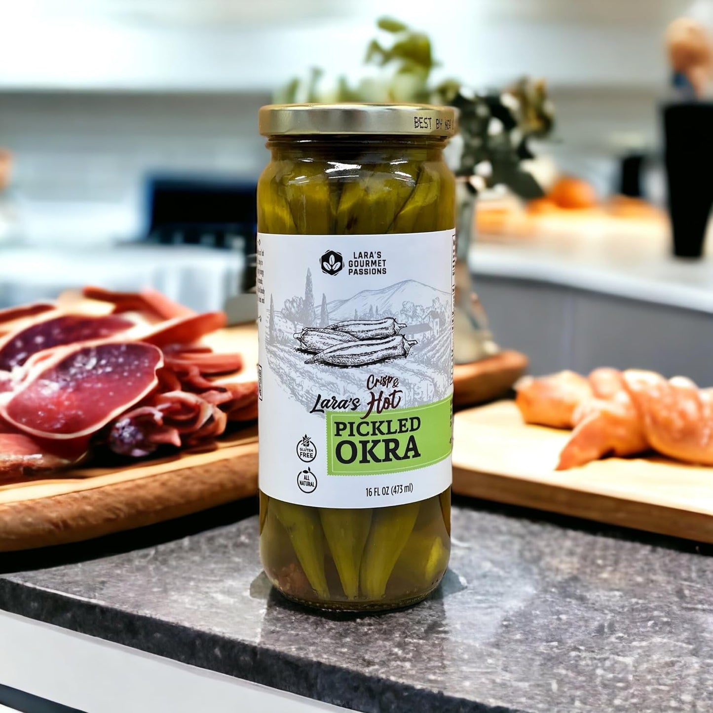 Lara's Crisp and Hot Pickled Okra - 16 fl oz