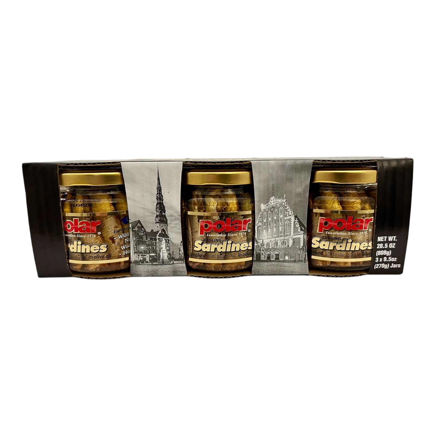 Polar Smoked Brisling Sardines in Olive Oil – Wild Caught, Wood Smoked, Hand Packed – 3 x 9.5 oz Glass Jars (Total 28.5 oz)