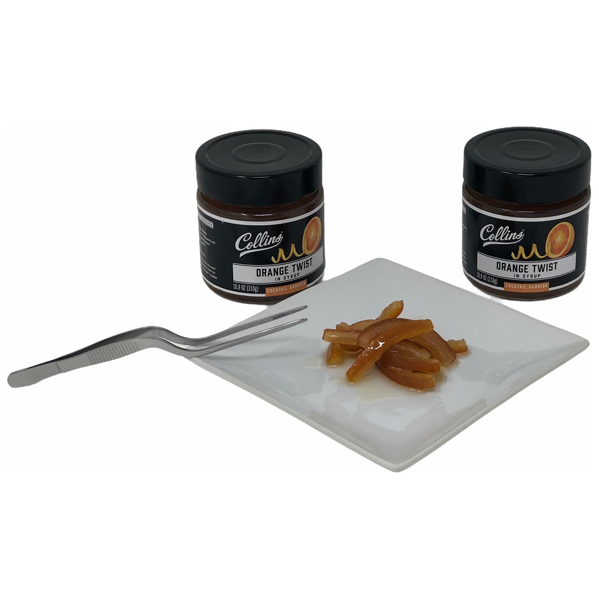 Collins Orange Twist in Syrup (Pack of 2) bundled with a Complimentary Plating/Garnishing Tweezer