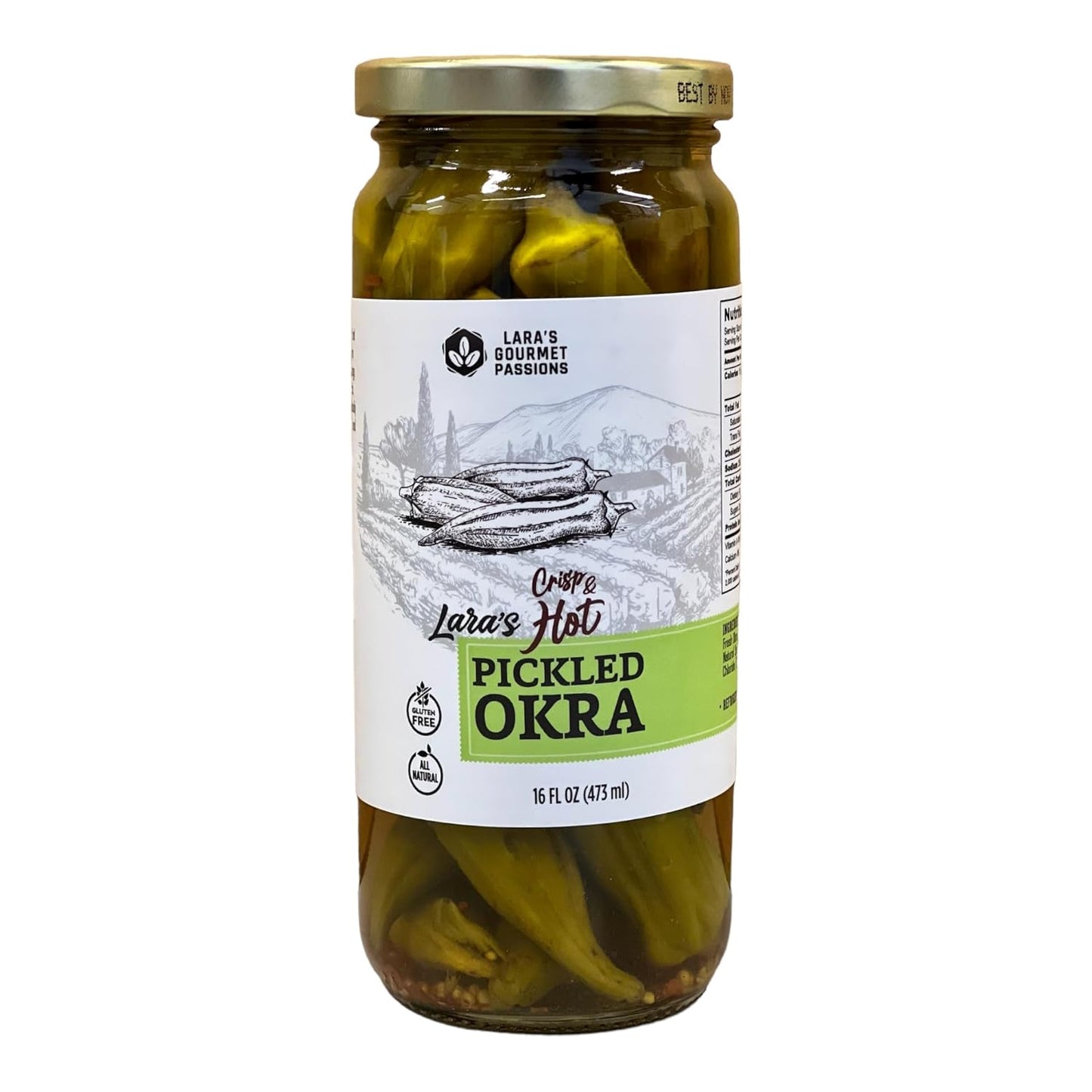 Lara's Crisp and Hot Pickled Okra - 16 fl oz