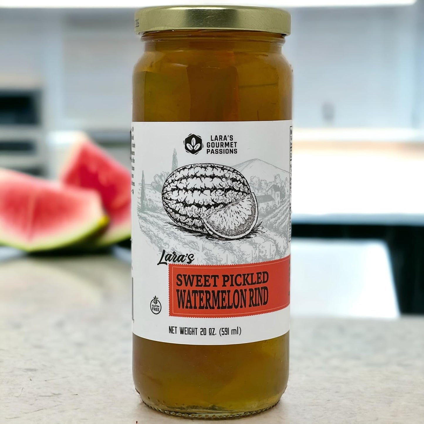 Lara's Sweet Pickled Watermelon Rind - 20oz Glass Jar