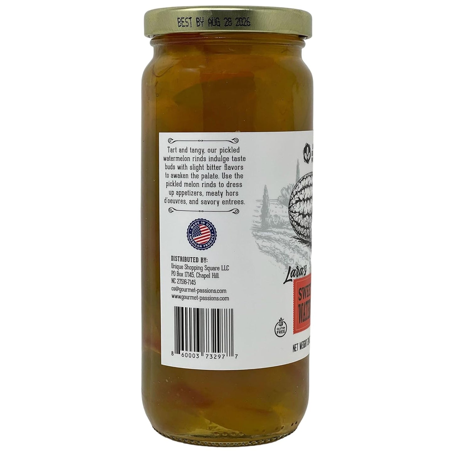 Lara's Sweet Pickled Watermelon Rind - 20oz Glass Jar