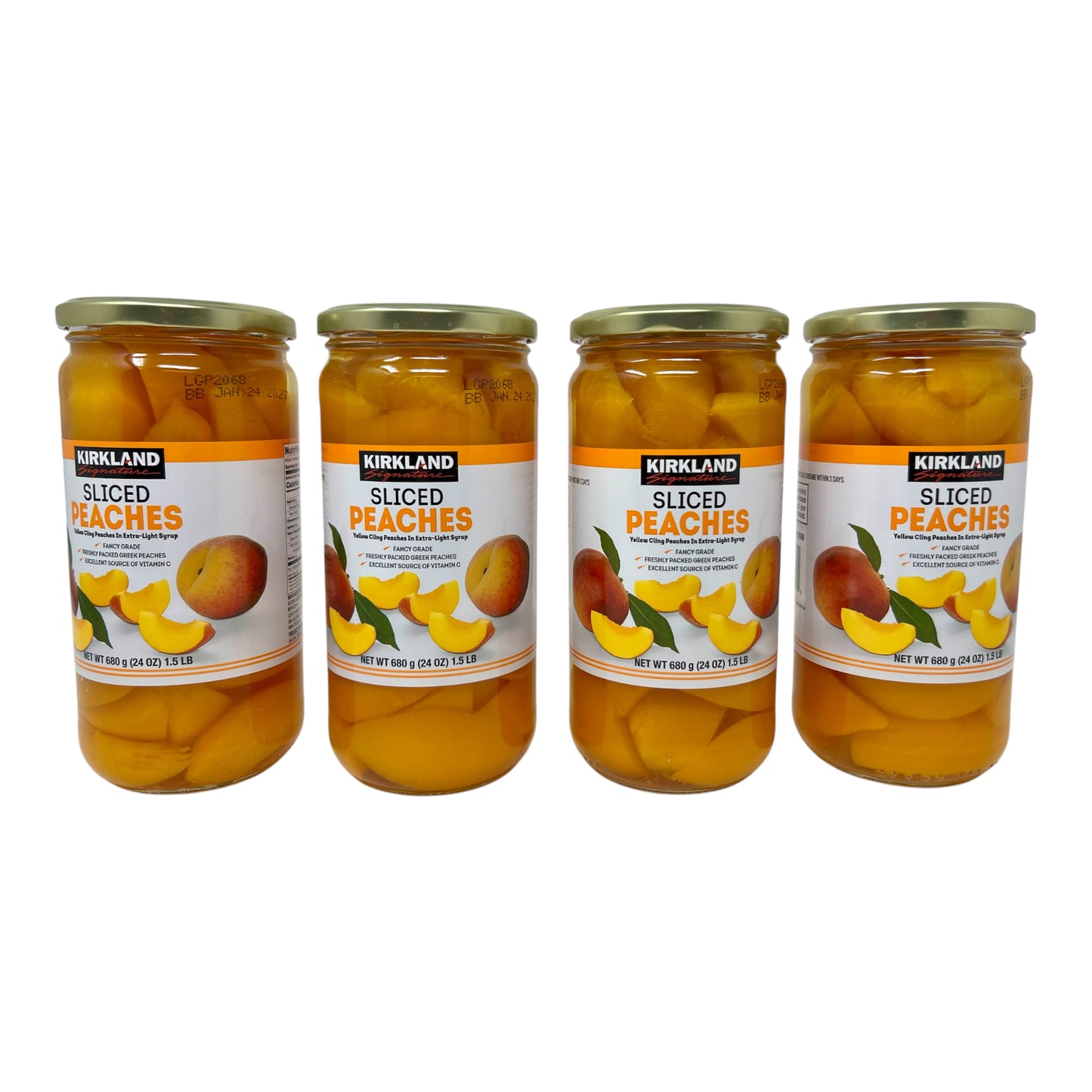 Kirkland Signature Sliced Peaches in Extra-Light Syrup, 24oz (4-Pack) – Fancy Grade, Freshly Packed, and Vitamin C Rich