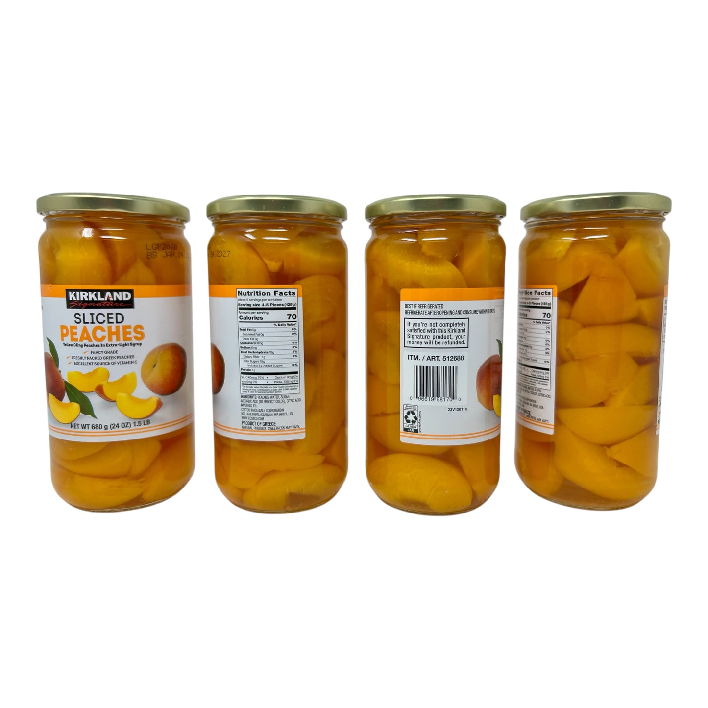 Kirkland Signature Sliced Peaches in Extra-Light Syrup, 24oz (4-Pack) – Fancy Grade, Freshly Packed, and Vitamin C Rich