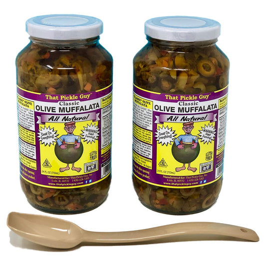 That Pickle Guy Classic Olive Muffalata (2 x 24 oz. jars) bundle with a serving spoon