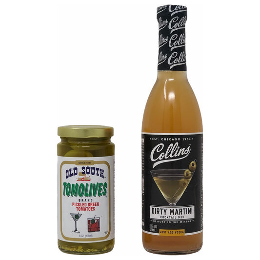 Collins Dirty Martini Mix (12.7 fl oz / 375 ml) bundled with Old South Tomolives (8 oz) - Dirty Martini Kit