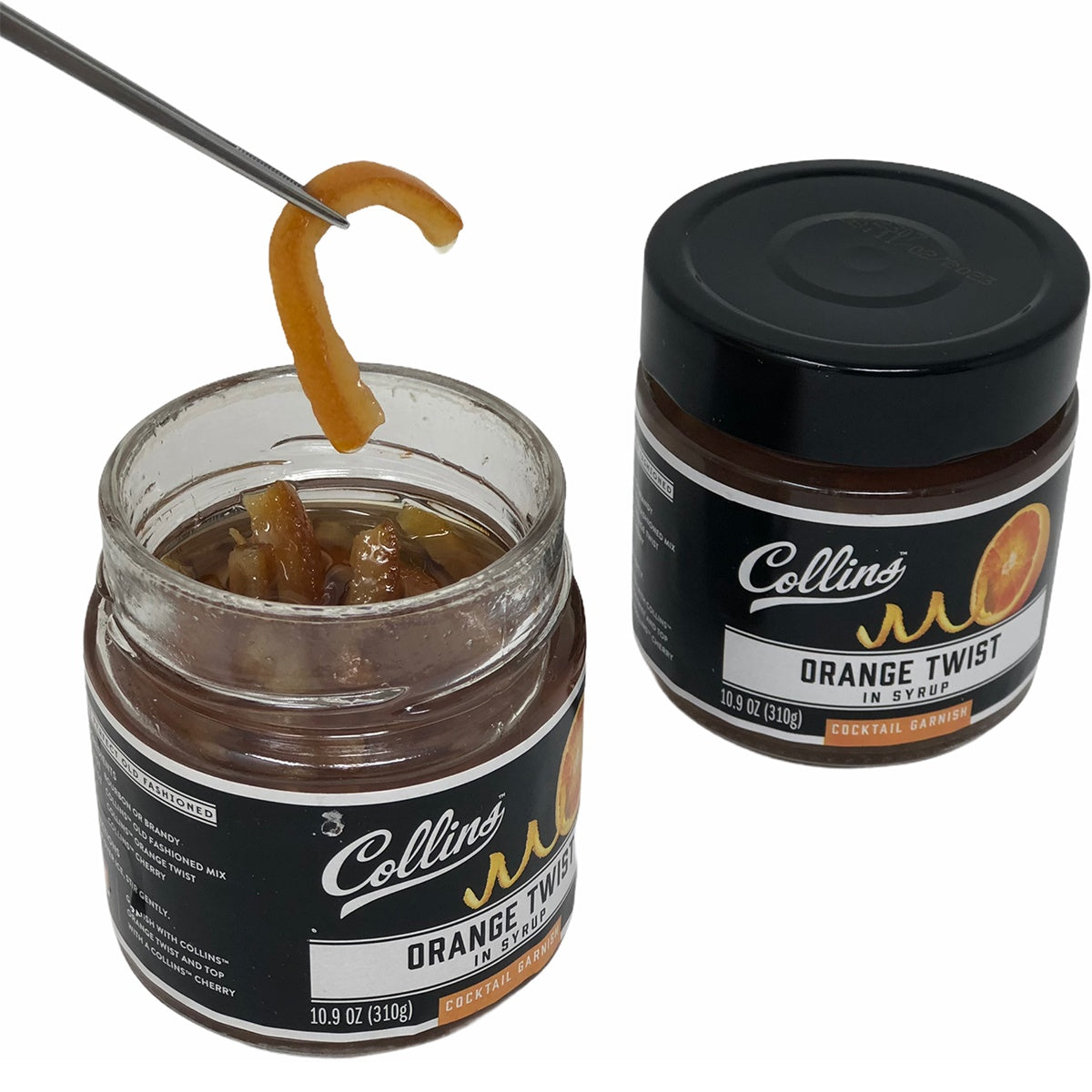 Collins Orange Twist in Syrup (Pack of 2) bundled with a Complimentary Plating/Garnishing Tweezer