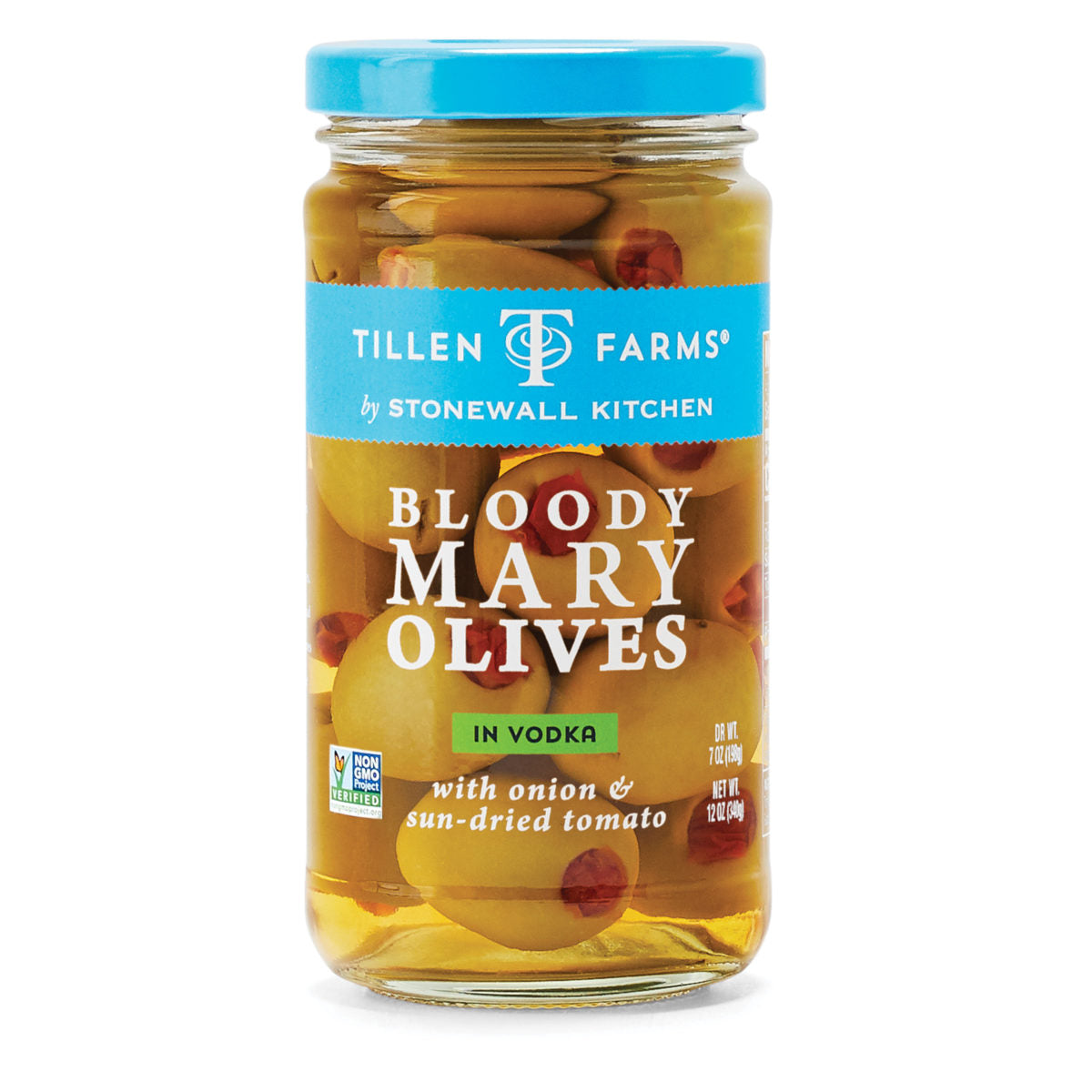 Tillen Farms Blood Mary Olives in Vodka with Onion & Sun-Dried Tomato - 12 oz (340g)