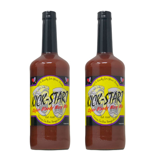Kick Start Cajun Bloody Mary Mix (2 Pack, 32 fl oz each) bundled with complimentary 4-count Coasters